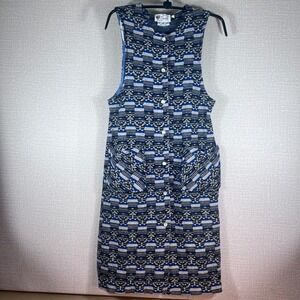 Ducale Vintage 100% Wool Pinafore Dress Blue Geometric Knit Made in Italy Sz 12